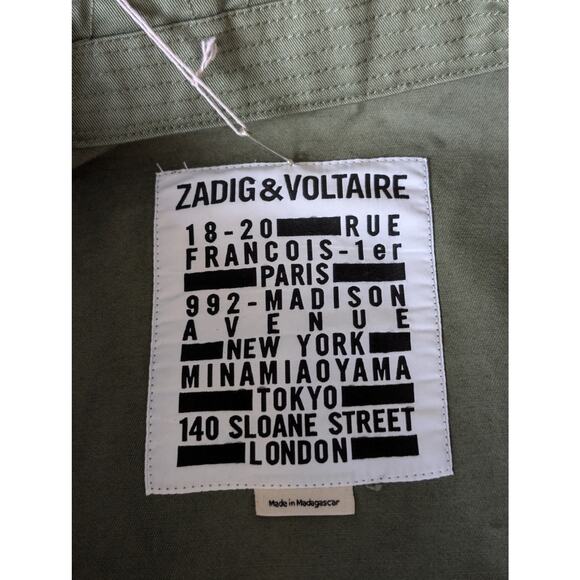 Zadig & Voltaire Kayak Green Gold Butterfly Cotton Cargo Utility Jacket XS NWT - Picture 5 of 11